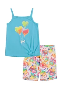 Baby Girls Heart Graphic Top and Printed Shorts Set