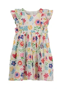 Baby Girls Border Floral Printed Pleated Dress