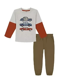 Toddler Boys 2 Piece Knit T-Shirt and Woven Joggers Set