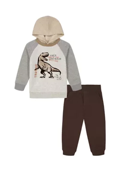 Toddler Boys Dinosaur Graphic Hoodie and Fleece Joggers Set