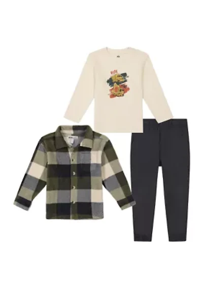 Baby Boys 3 Piece Fleece Shirt and Pants Set
