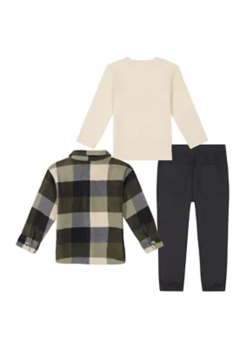 Toddler Boys 3 Piece Fleece Shirt and Pants Set