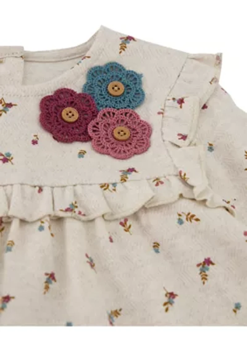 Baby Girls Floral Appliqué Printed Top and Leggings Set