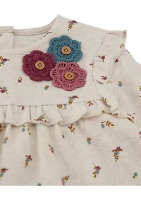 Baby Girls Floral Appliqué Printed Top and Leggings Set