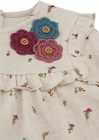 Toddler Girls Floral Appliqué Printed Top and Leggings Set