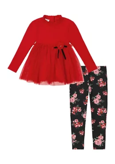 Toddler Girls Bow Top and Printed Leggings Set