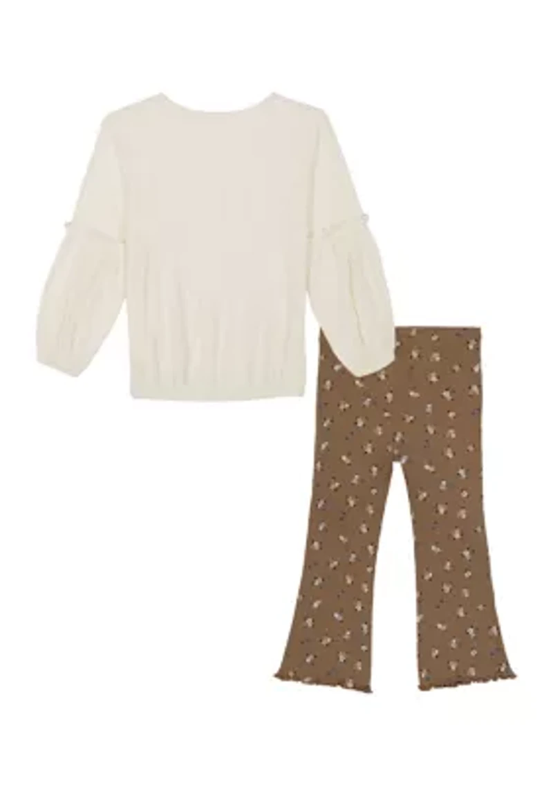 Baby Girls Graphic Top and Printed Flare Leggings Set