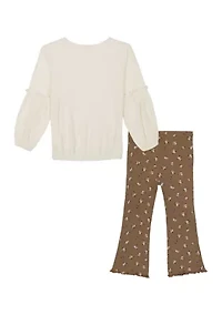 Toddler Girls Graphic Top and Printed Flare Leggings Set