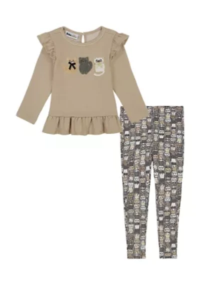 Toddler Girls Cat Appliqué Top and Printed Leggings Set
