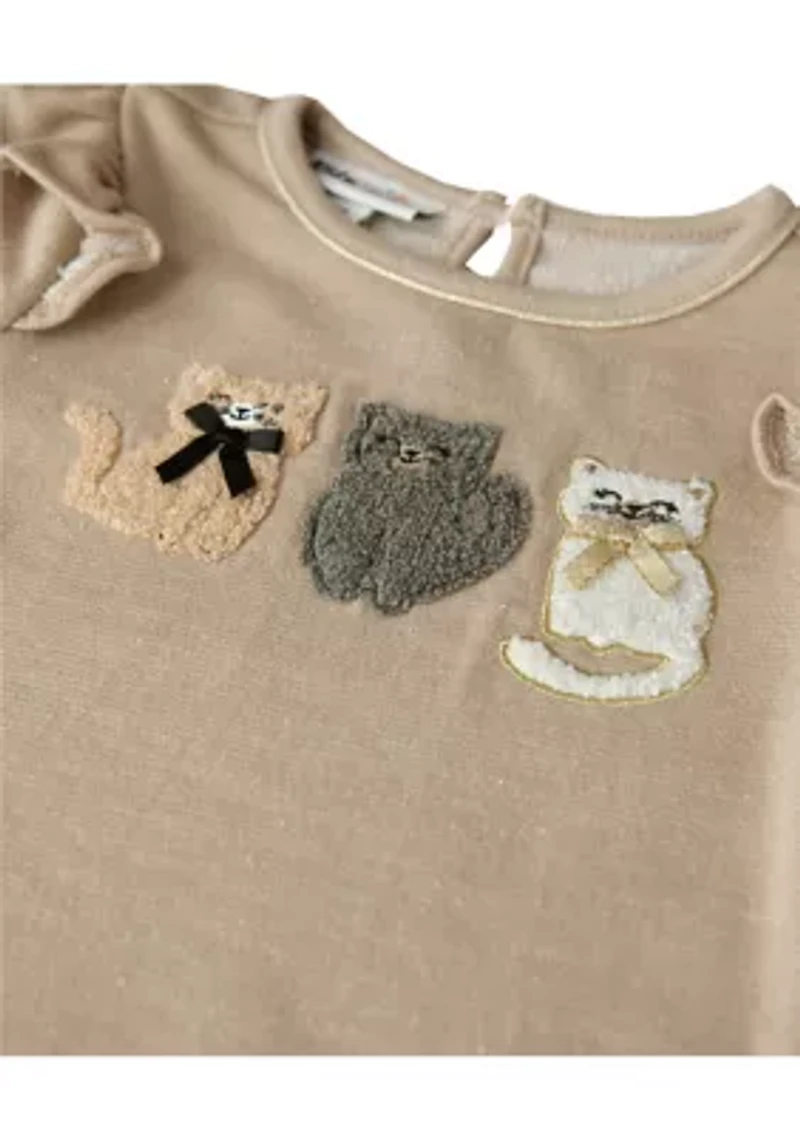 Toddler Girls Cat Appliqué Top and Printed Leggings Set