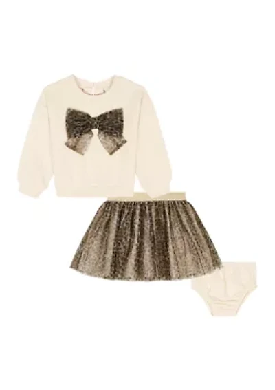 Toddler Girls Bow Sweater, Skirt, and Bloomer Set