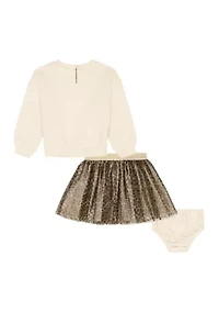 Girls Bow Sweater, Skirt, and Bloomer Set