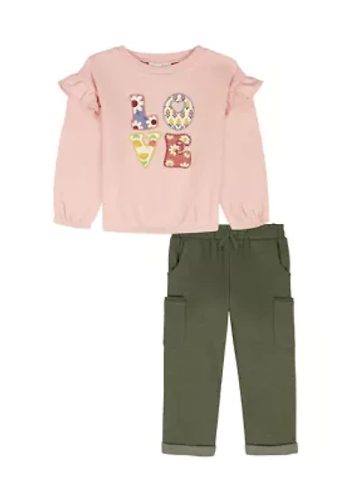 Toddler Girls Two Piece Graphic Sweatshirt and Cargo Pants Set