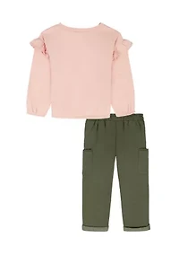 Toddler Girls Two Piece Graphic Sweatshirt and Cargo Pants Set