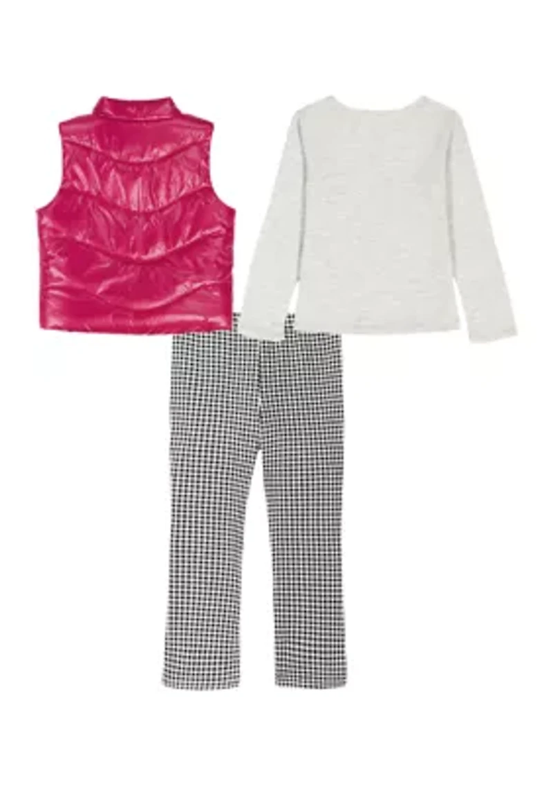 Toddler Girls 3-Piece Quilted Glossy Vest Set