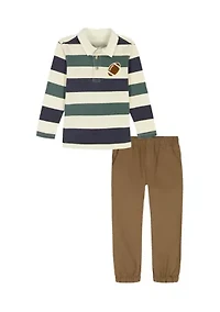 Baby Boys Knit Woven Shirt and Pants Set