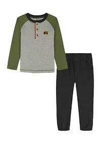 Baby Boys Henley T-Shirt and Woven Pants Set