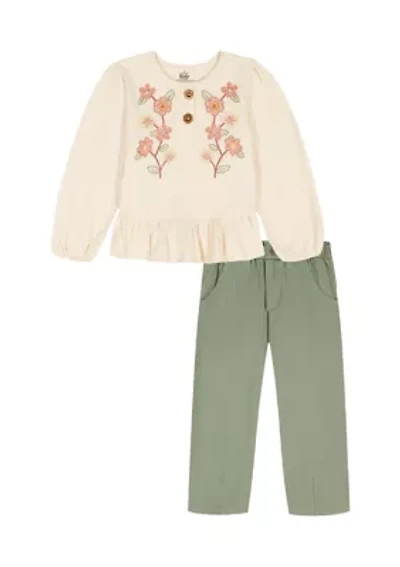 Baby Girls 2-Piece Knit Twill Top & Pant Set