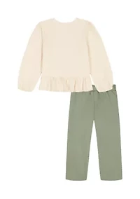 Baby Girls 2-Piece Knit Twill Top & Pant Set