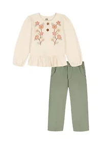 Baby Girls 2-Piece Knit Twill Set