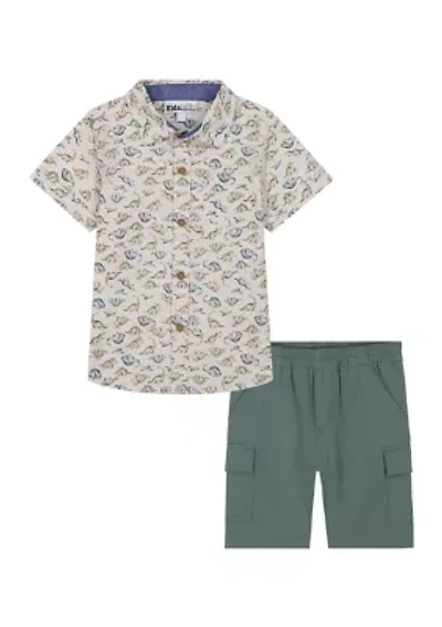 Baby Boys Dinosaur Printed Button Down Shirt and Shorts Set