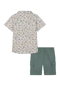 Baby Boys Dinosaur Printed Button Down Shirt and Shorts Set