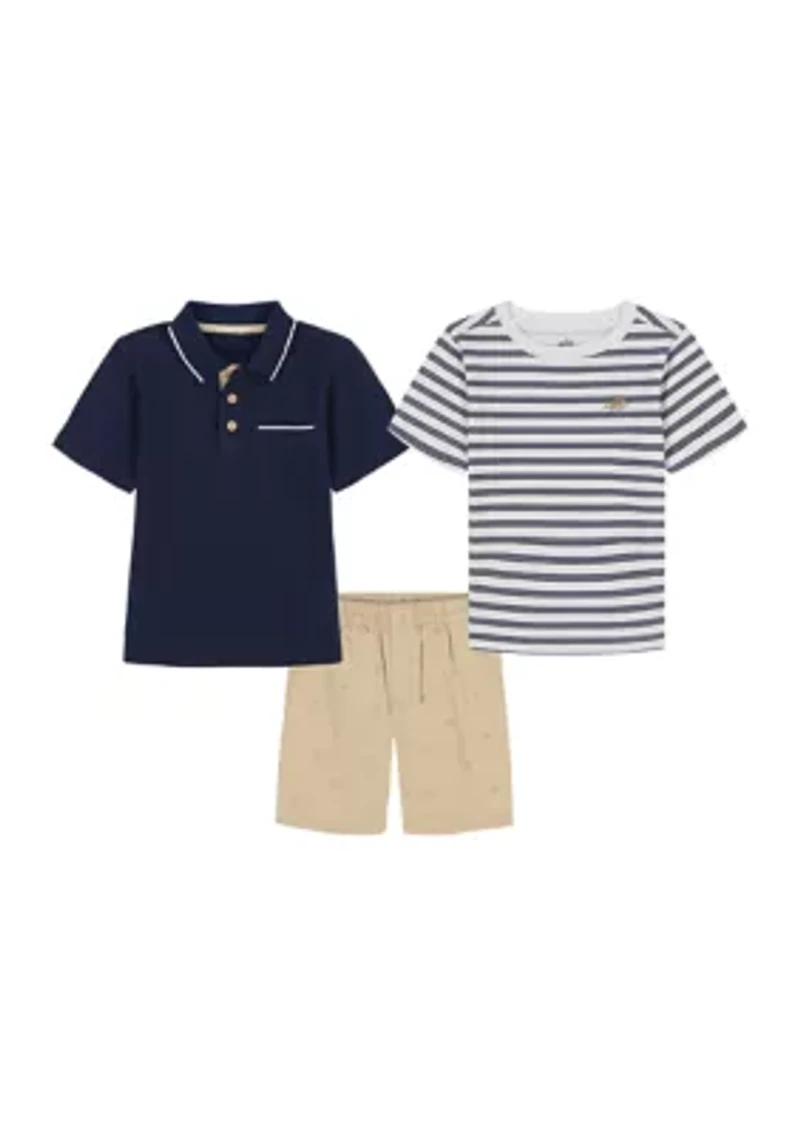 Toddler Boys Stripe T-Shirt Polo and Shorts Set