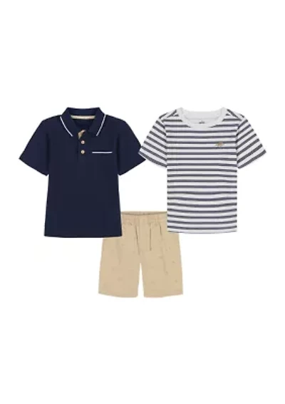Toddler Boys Stripe T-Shirt Polo and Shorts Set