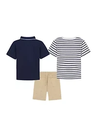 Toddler Boys Stripe T-Shirt Polo and Shorts Set