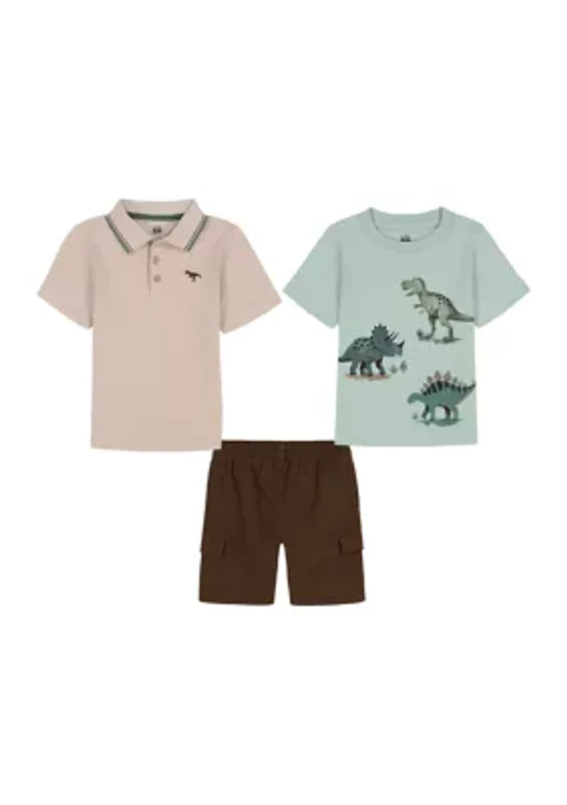 Toddler Boys Three Piece Dinosaur Graphic T-Shirt and Shorts Set