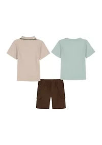 Toddler Boys Three Piece Dinosaur Graphic T-Shirt and Shorts Set