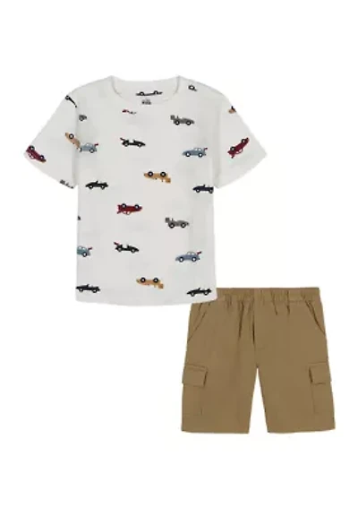 Toddler Boys Race Car Printed T-Shirt and Shorts Set