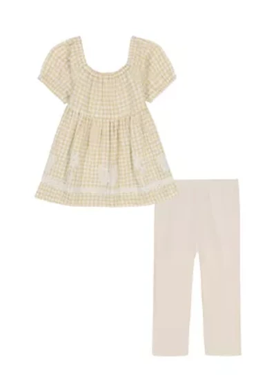 Toddler Girls Gingham Printed Top and Leggings Set