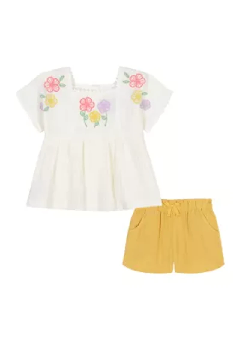 Toddler Girls Gauze Floral Shorts Set