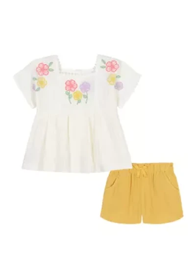 Toddler Girls Gauze Floral Shorts Set