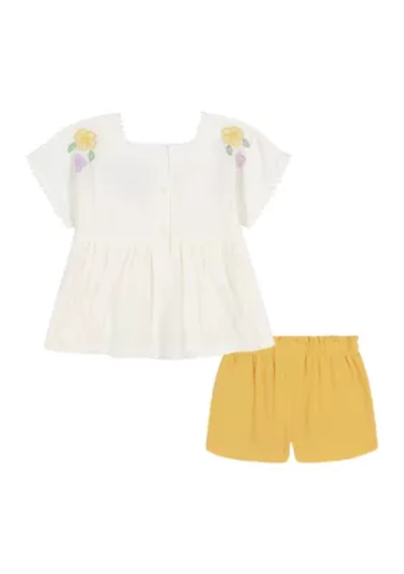 Toddler Girls Gauze Floral Shorts Set