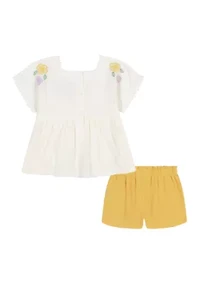 Toddler Girls Gauze Floral Shorts Set
