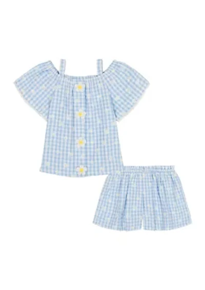 Baby Girls Gingham Daisy Printed Top and Shorts Set