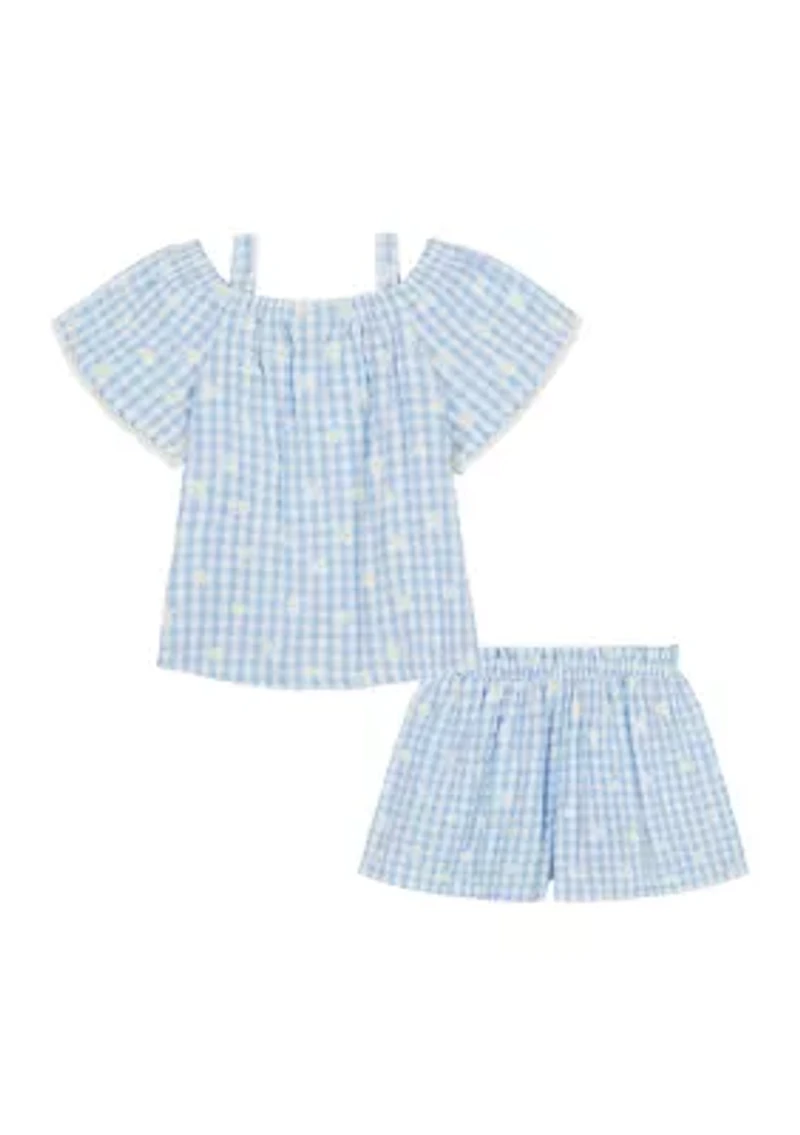 Baby Girls Gingham Daisy Printed Top and Shorts Set