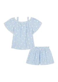 Baby Girls Gingham Daisy Printed Top and Shorts Set