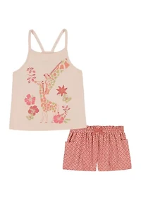 Baby Girls Giraffe Printed Tank Top and Shorts Set