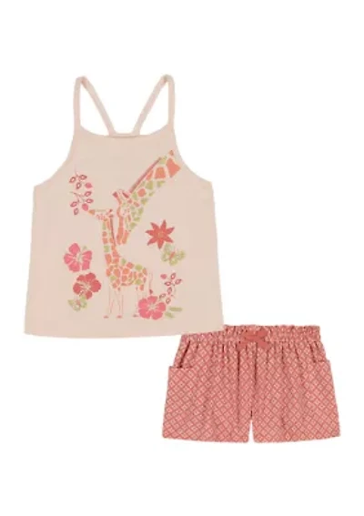 Toddler Girls Giraffe Printed Tank Top and Shorts Set