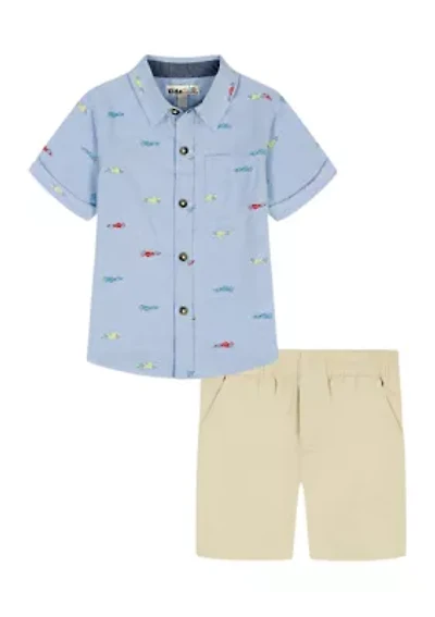 Toddler Boys 2-Piece Woven Shorts Collared Shirt Set
