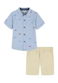 Toddler Boys 2-Piece Woven Shorts Collared Shirt Set