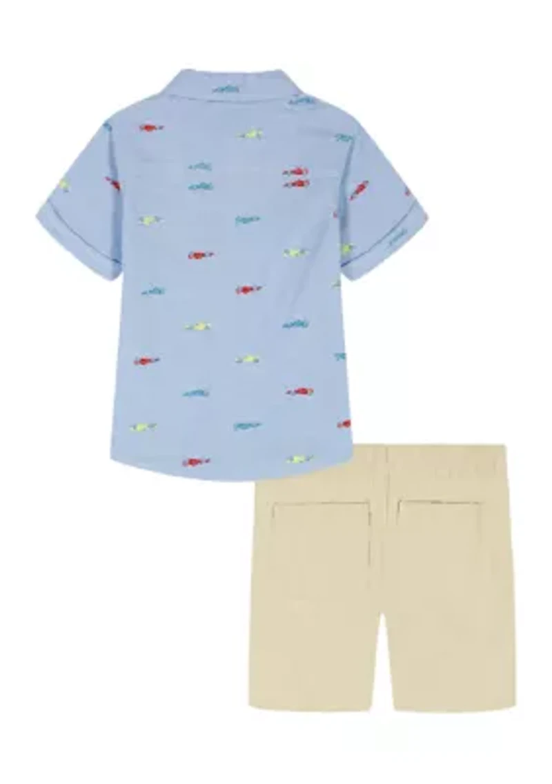 Toddler Boys 2-Piece Woven Shorts Collared Shirt Set