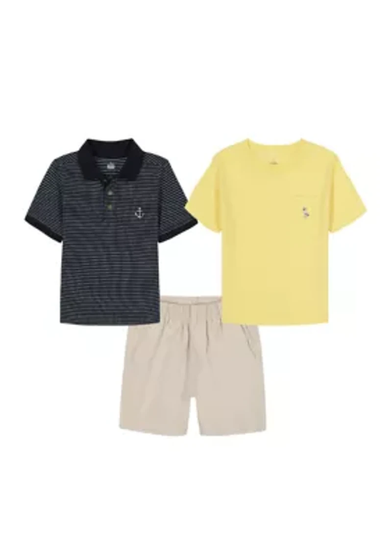 Baby Boys 3 Piece Woven Shirt Shorts Set