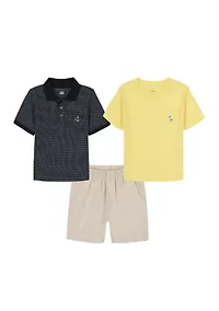Baby Boys 3 Piece Woven Shirt Shorts Set