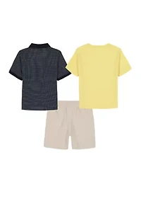 Baby Boys 3 Piece Woven Shirt Shorts Set