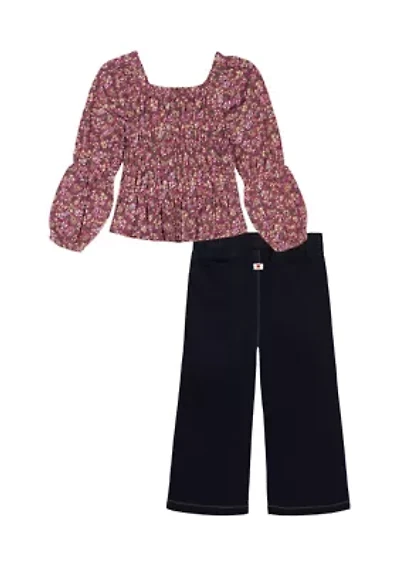 Toddler Girls Printed Top and Flared Pants Set