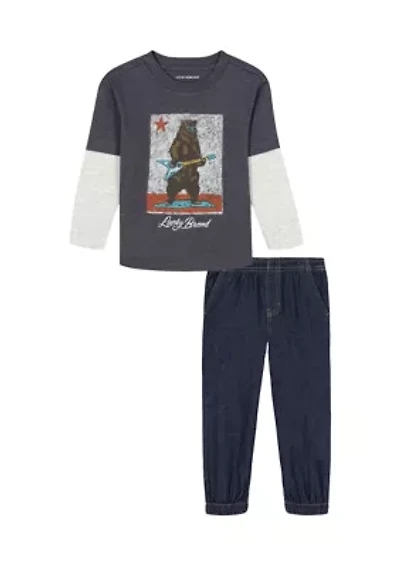 Toddler Boys Long Sleeve T-Shirt and Denim Pants Set
